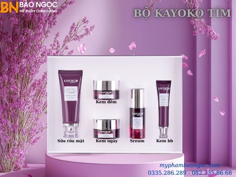 BỘ MỸ PHẨM KAYOKO TÍM 5IN1 TRỊ NÁM TÀN NHANG DƯỠNG TRẮNG DA
