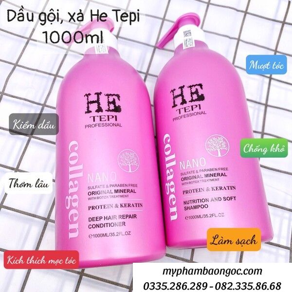 CẶP DẦU GỘI XẢ HE TEPPI COLLAGEN NANO 1000ML