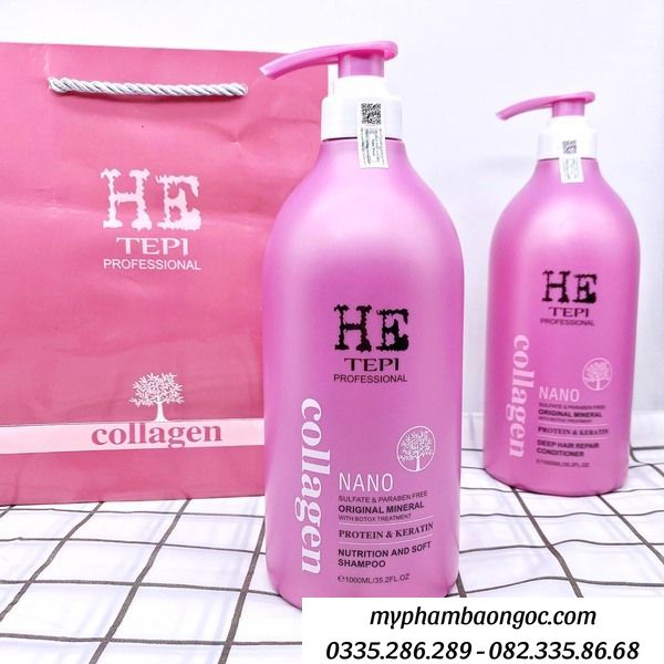 CẶP DẦU GỘI XẢ HE TEPPI COLLAGEN NANO 1000ML