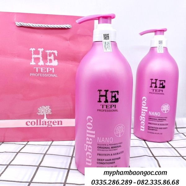 CẶP DẦU GỘI XẢ HE TEPPI COLLAGEN NANO 1000ML